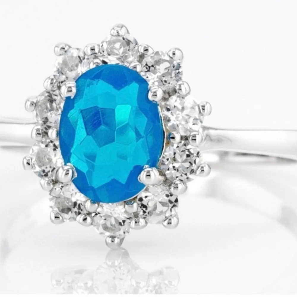 Genuine Paraiba Blue Opal Sterling Silver Ring Sz 7.5! - Picture 3 of 5